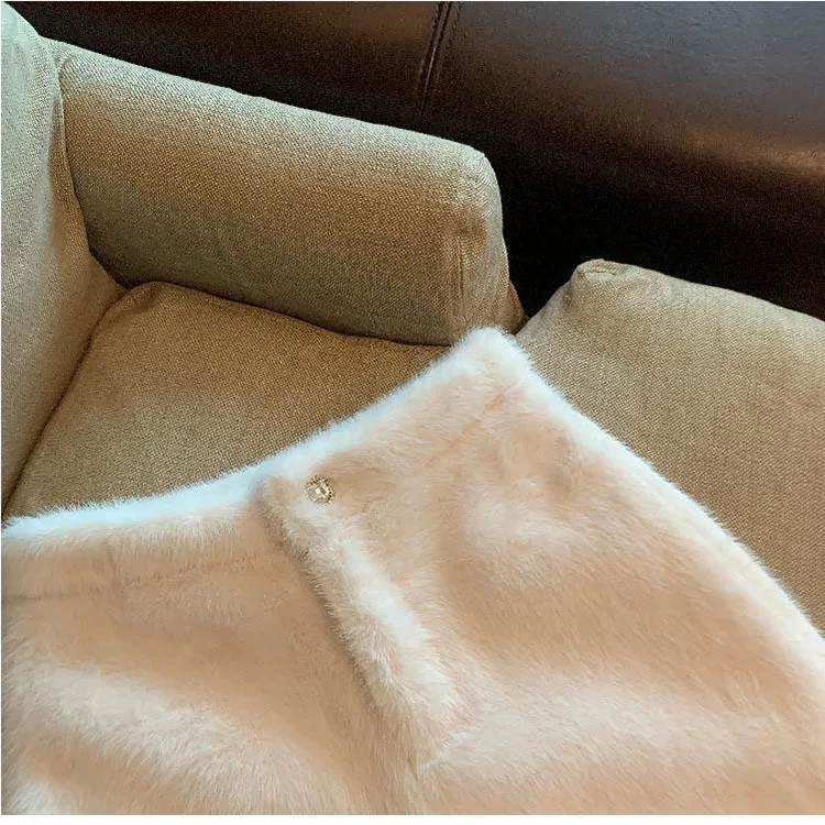 Autumn Winter White Faux Mink Velvet Shorts Women Thicken Warm Plush Boot Pants High Waist Casual Wide Leg Short Pants Female