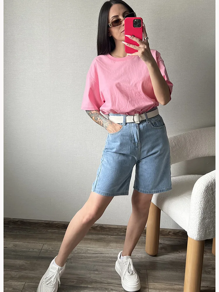 High Waist Long Denim Shorts For Women Summer 2025 Straight Short Jeans Streetwear Slim Women Jeans Denim Pants Jean Shorts