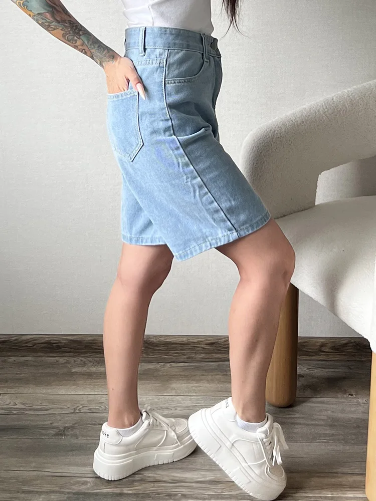High Waist Long Denim Shorts For Women Summer 2025 Straight Short Jeans Streetwear Slim Women Jeans Denim Pants Jean Shorts
