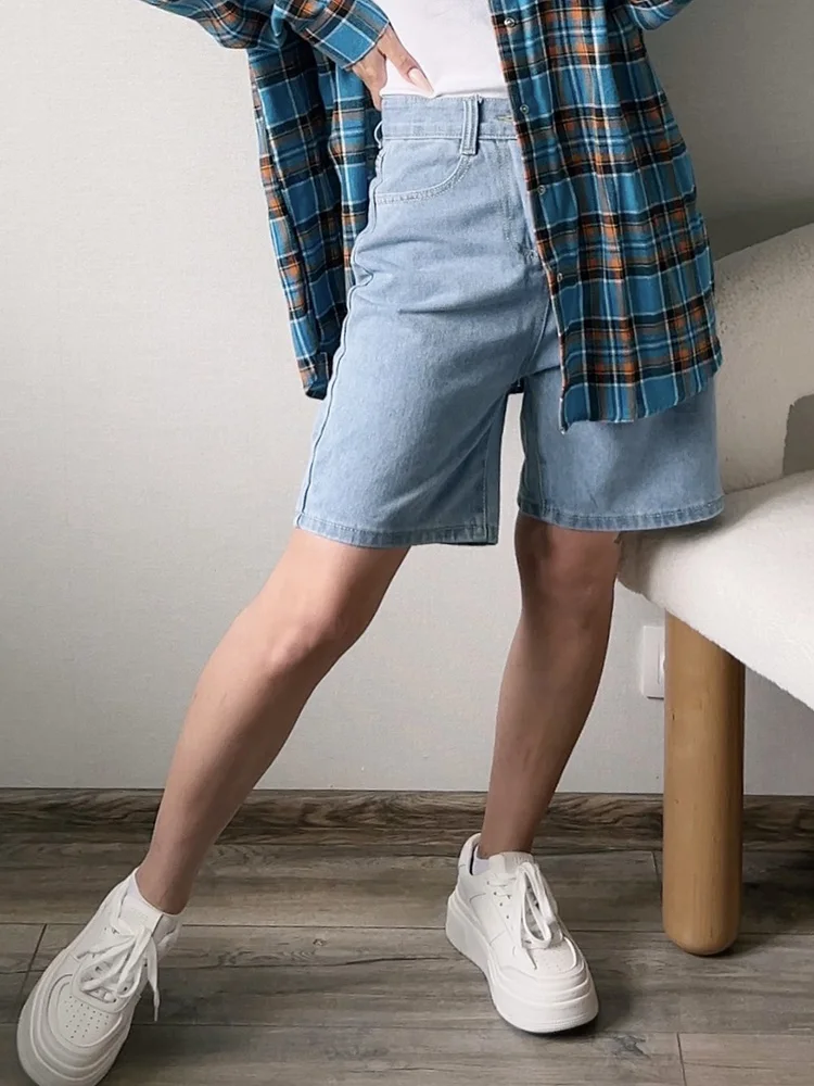 High Waist Long Denim Shorts For Women Summer 2025 Straight Short Jeans Streetwear Slim Women Jeans Denim Pants Jean Shorts