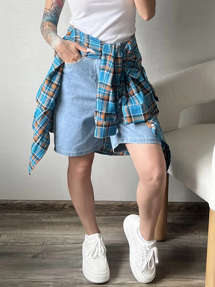 High Waist Long Denim Shorts For Women Summer 2025 Straight Short Jeans Streetwear Slim Women Jeans Denim Pants Jean Shorts