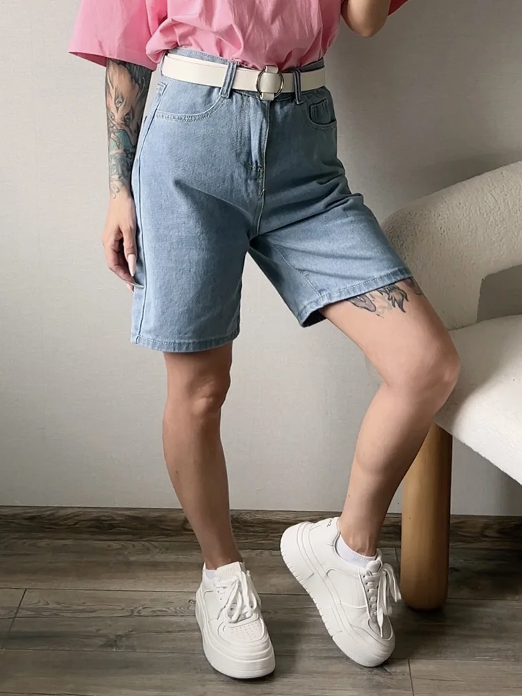 High Waist Long Denim Shorts For Women Summer 2025 Straight Short Jeans Streetwear Slim Women Jeans Denim Pants Jean Shorts
