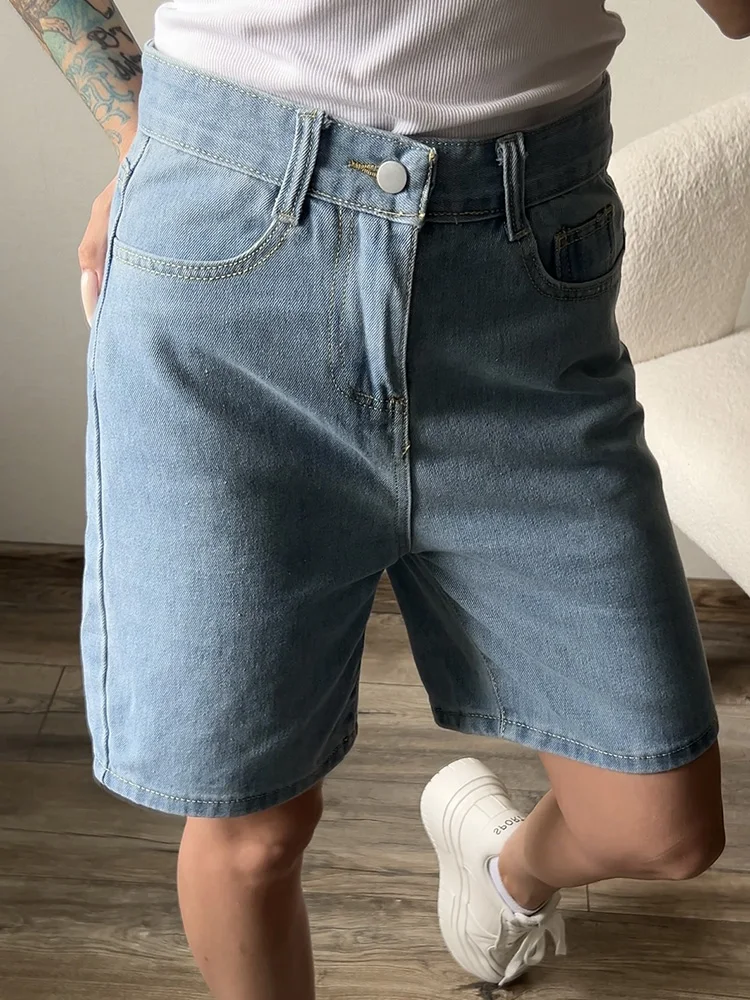 High Waist Long Denim Shorts For Women Summer 2025 Straight Short Jeans Streetwear Slim Women Jeans Denim Pants Jean Shorts