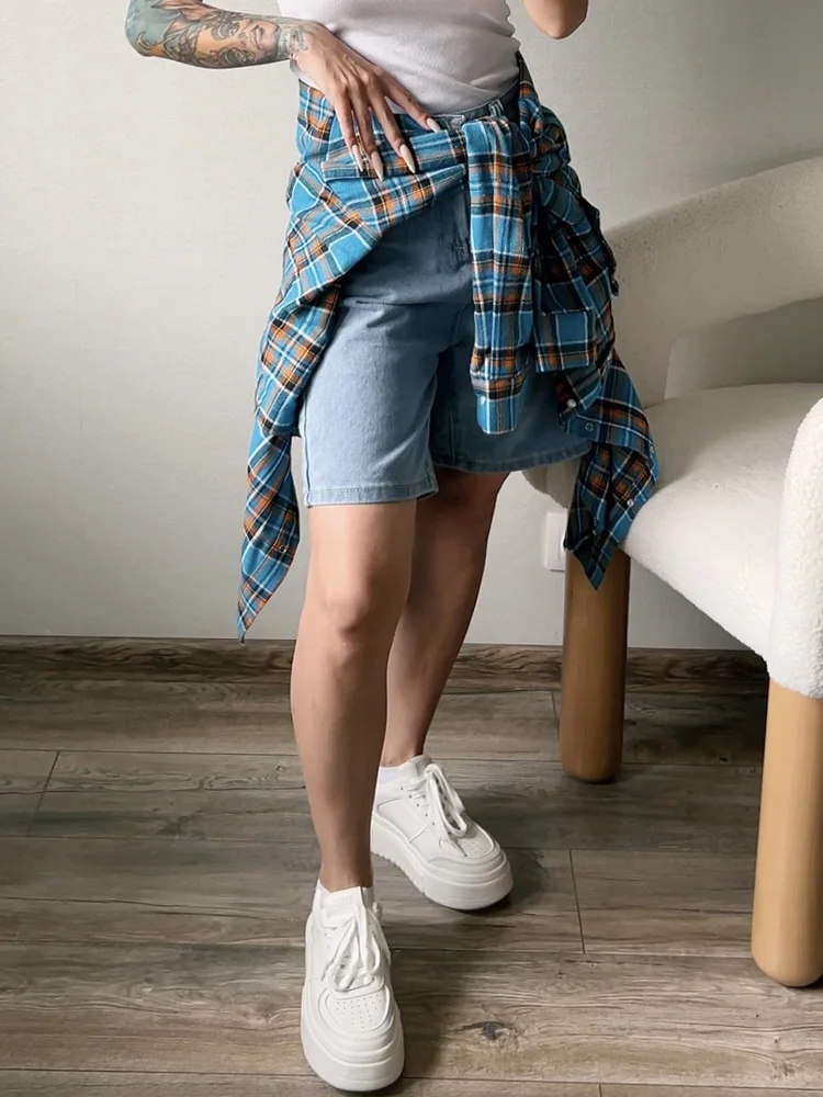 High Waist Long Denim Shorts For Women Summer 2025 Straight Short Jeans Streetwear Slim Women Jeans Denim Pants Jean Shorts