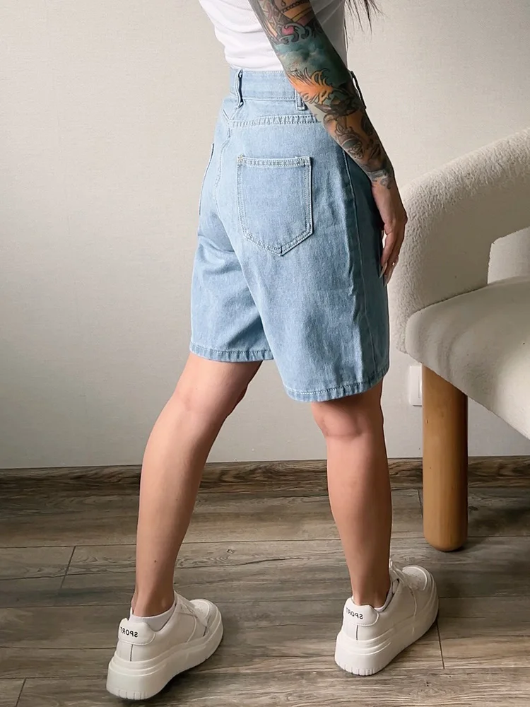 High Waist Long Denim Shorts For Women Summer 2025 Straight Short Jeans Streetwear Slim Women Jeans Denim Pants Jean Shorts