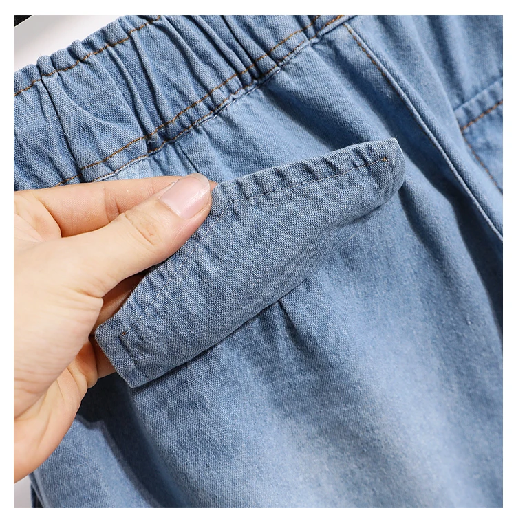 3XL Oversize Denim Wide Leg Shorts Women Summer 100%Cotton Shorts Splice Lace Elastic Waist Cute Soft Girl Frilly Jeans Shorts