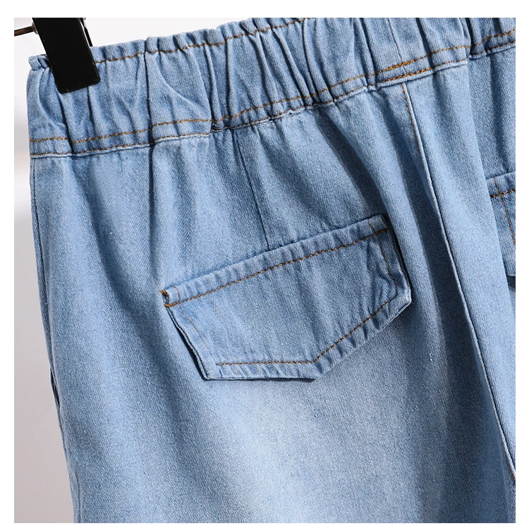 3XL Oversize Denim Wide Leg Shorts Women Summer 100%Cotton Shorts Splice Lace Elastic Waist Cute Soft Girl Frilly Jeans Shorts