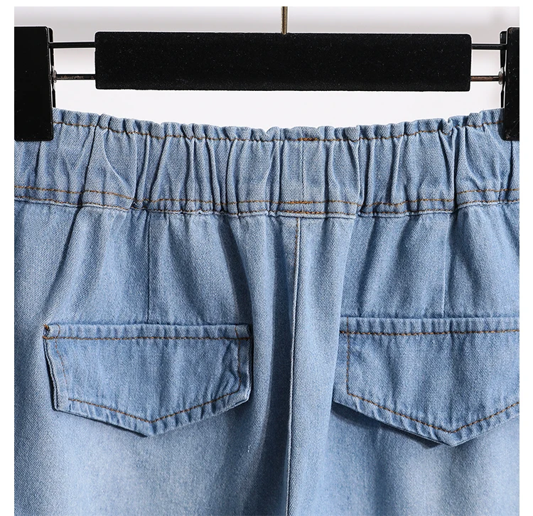 3XL Oversize Denim Wide Leg Shorts Women Summer 100%Cotton Shorts Splice Lace Elastic Waist Cute Soft Girl Frilly Jeans Shorts