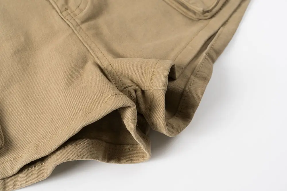 American Vintage Belt Trim High Waist Large Pockets Cargo Shorts Women A-line Long Legs Khaki Casual Shorts Hot Short Pant Chic