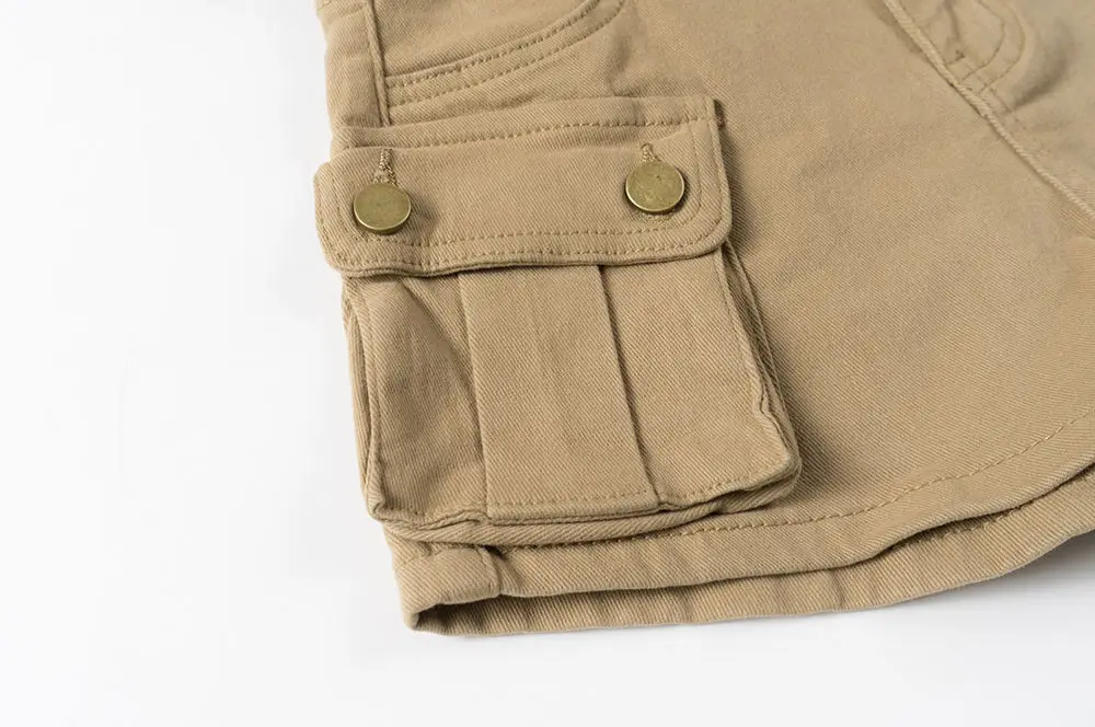 American Vintage Belt Trim High Waist Large Pockets Cargo Shorts Women A-line Long Legs Khaki Casual Shorts Hot Short Pant Chic