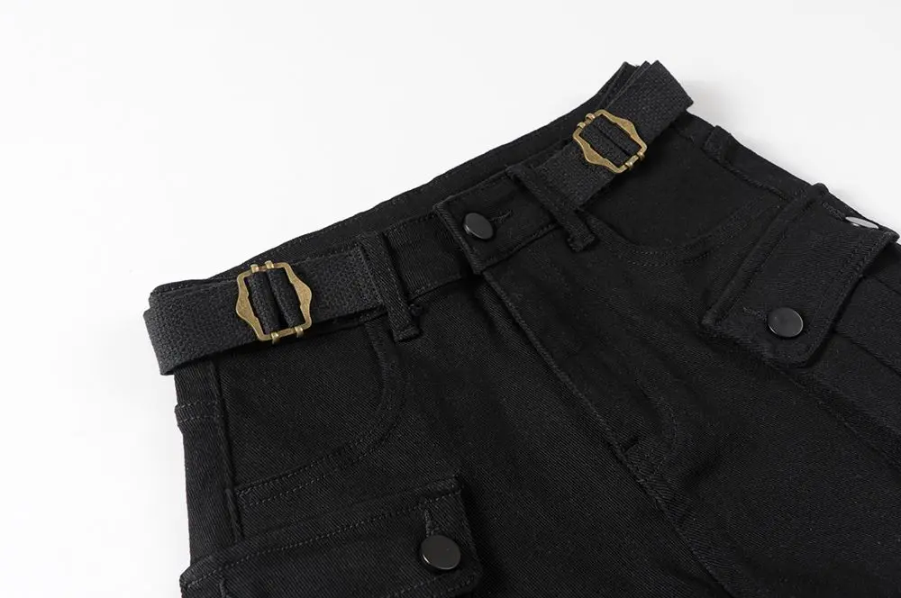 American Vintage Belt Trim High Waist Large Pockets Cargo Shorts Women A-line Long Legs Khaki Casual Shorts Hot Short Pant Chic