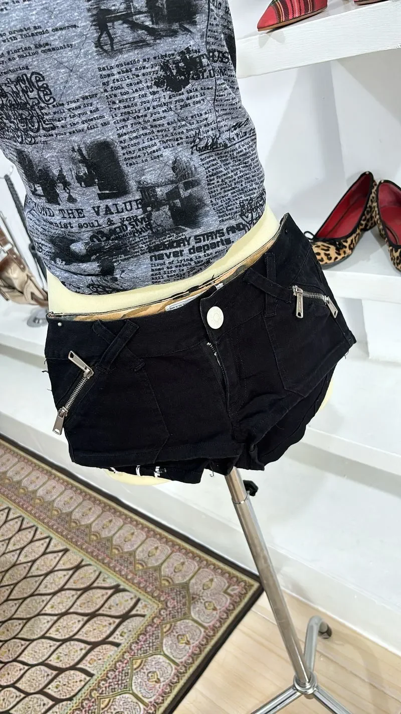 Women Y2K Vintage Shorts Black Embroidered Denim High Waisted Shorts Hot Girl Hip Hop Western Retro Street Style Sexy Aesthetic