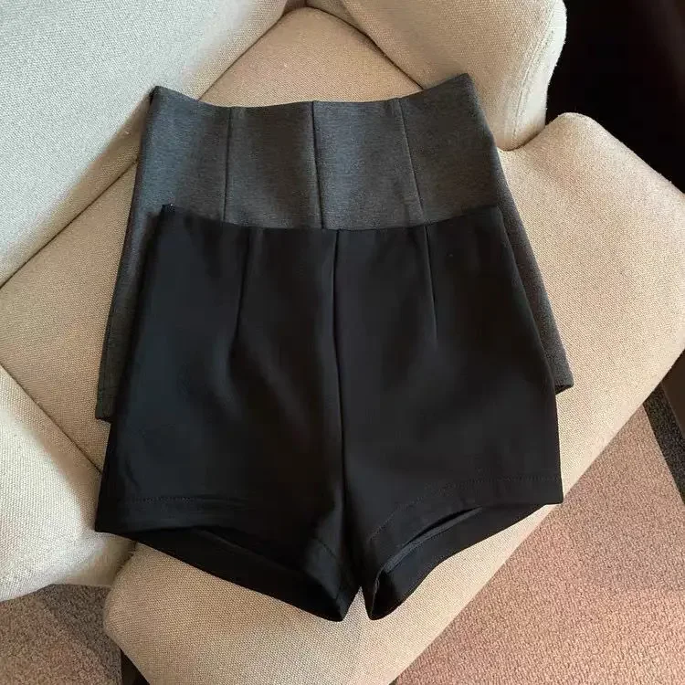Short Pants Women Black Grey Suits Pantalones Cortos De Mujer Autumn New Slim High Waist Wide Leg Shorts Femme Y2k