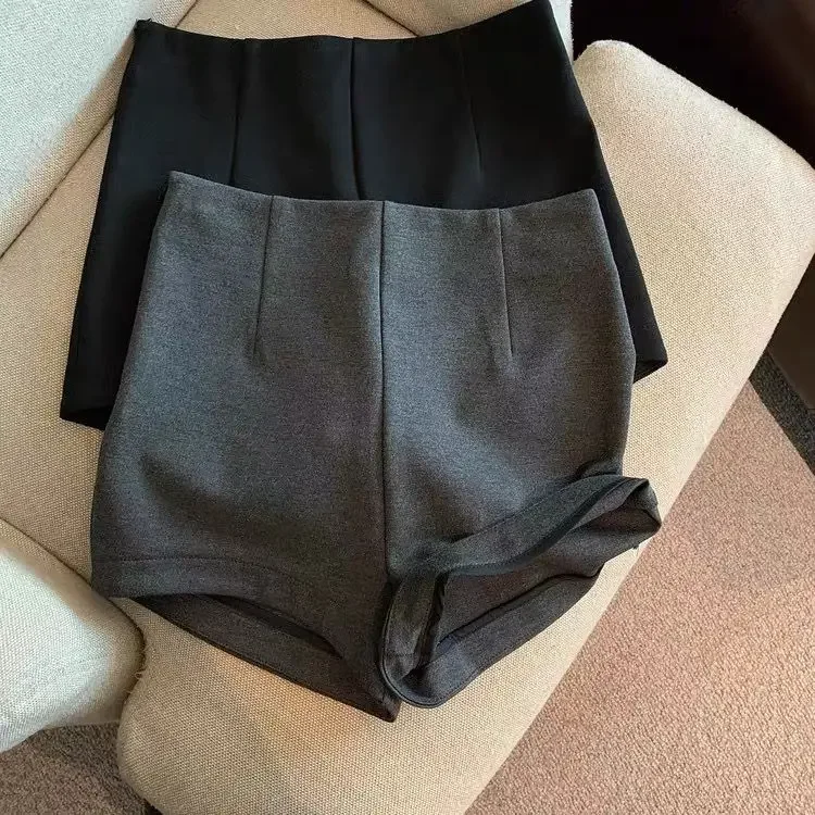 Short Pants Women Black Grey Suits Pantalones Cortos De Mujer Autumn New Slim High Waist Wide Leg Shorts Femme Y2k