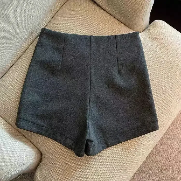 Short Pants Women Black Grey Suits Pantalones Cortos De Mujer Autumn New Slim High Waist Wide Leg Shorts Femme Y2k