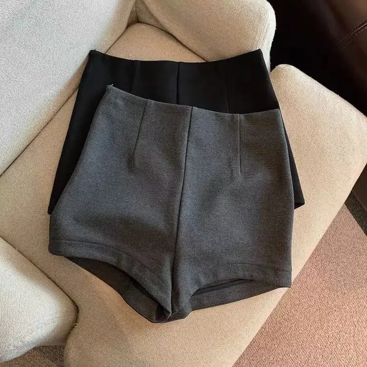Short Pants Women Black Grey Suits Pantalones Cortos De Mujer Autumn New Slim High Waist Wide Leg Shorts Femme Y2k