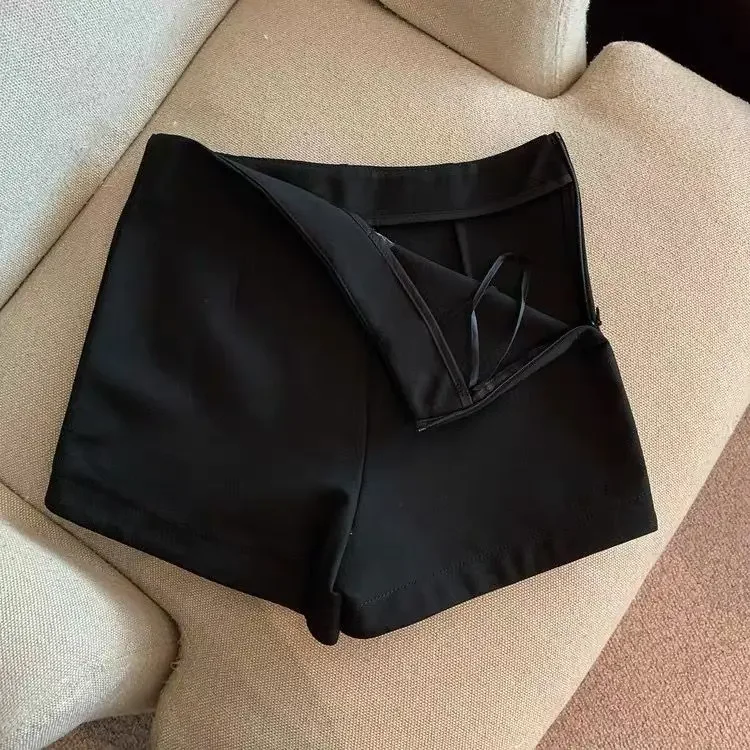 Short Pants Women Black Grey Suits Pantalones Cortos De Mujer Autumn New Slim High Waist Wide Leg Shorts Femme Y2k