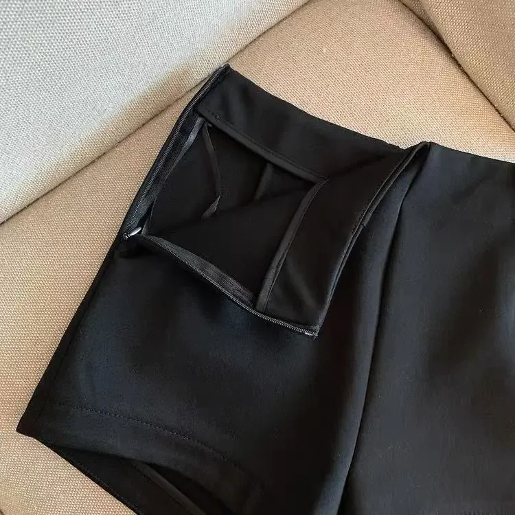Short Pants Women Black Grey Suits Pantalones Cortos De Mujer Autumn New Slim High Waist Wide Leg Shorts Femme Y2k