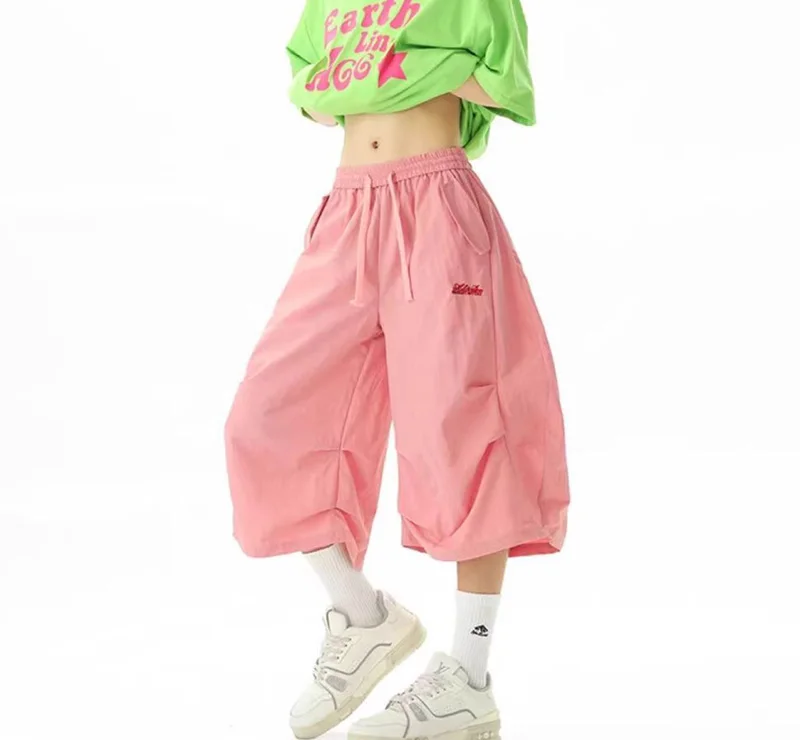 Harajuku Y2K Cargo Shorts Women Streetwear Loose High Waist Calf Length Pants Vintage American Summer Hip Hop Paratrooper Shorts