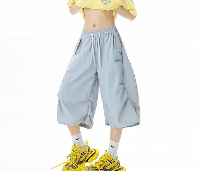 Harajuku Y2K Cargo Shorts Women Streetwear Loose High Waist Calf Length Pants Vintage American Summer Hip Hop Paratrooper Shorts