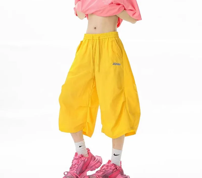 Harajuku Y2K Cargo Shorts Women Streetwear Loose High Waist Calf Length Pants Vintage American Summer Hip Hop Paratrooper Shorts