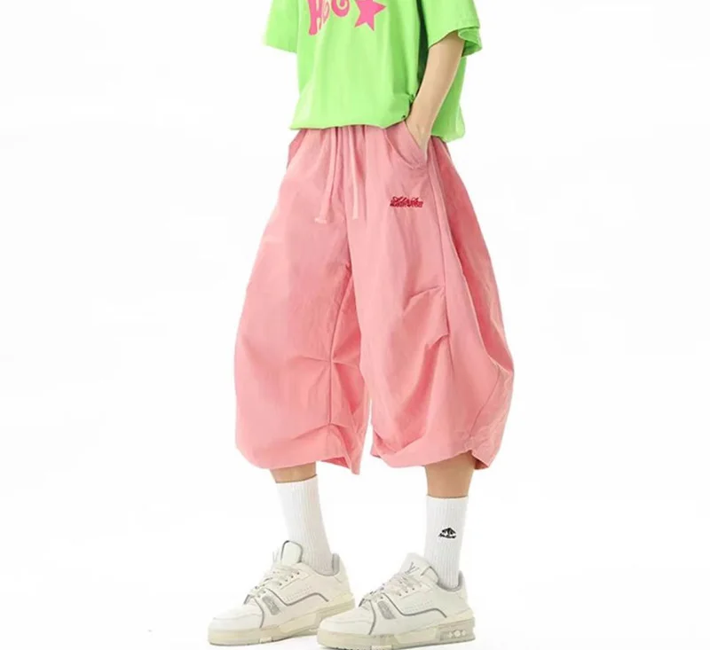 Harajuku Y2K Cargo Shorts Women Streetwear Loose High Waist Calf Length Pants Vintage American Summer Hip Hop Paratrooper Shorts