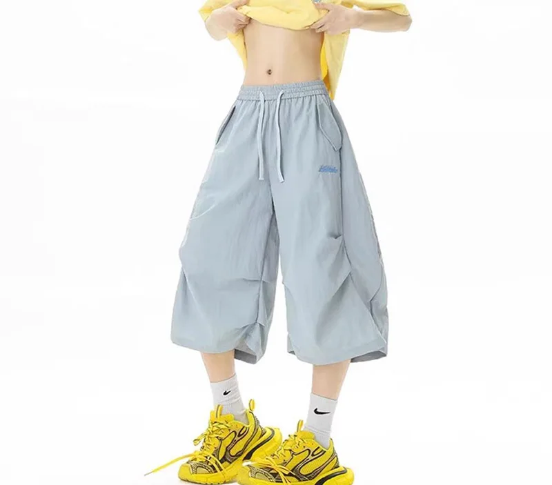 Harajuku Y2K Cargo Shorts Women Streetwear Loose High Waist Calf Length Pants Vintage American Summer Hip Hop Paratrooper Shorts