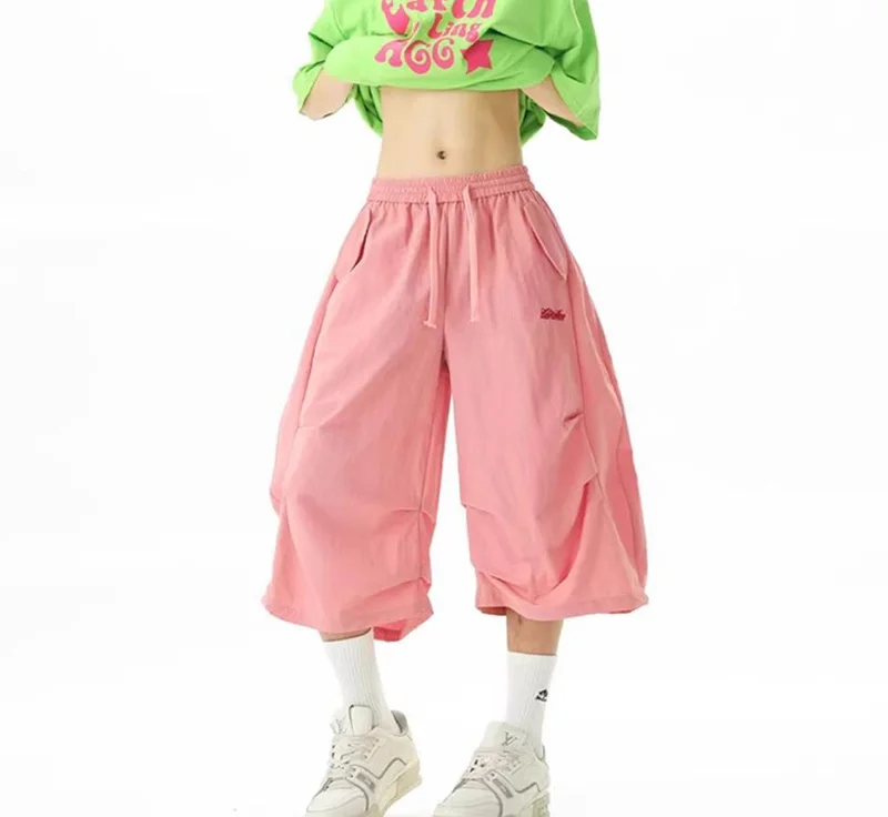 Harajuku Y2K Cargo Shorts Women Streetwear Loose High Waist Calf Length Pants Vintage American Summer Hip Hop Paratrooper Shorts