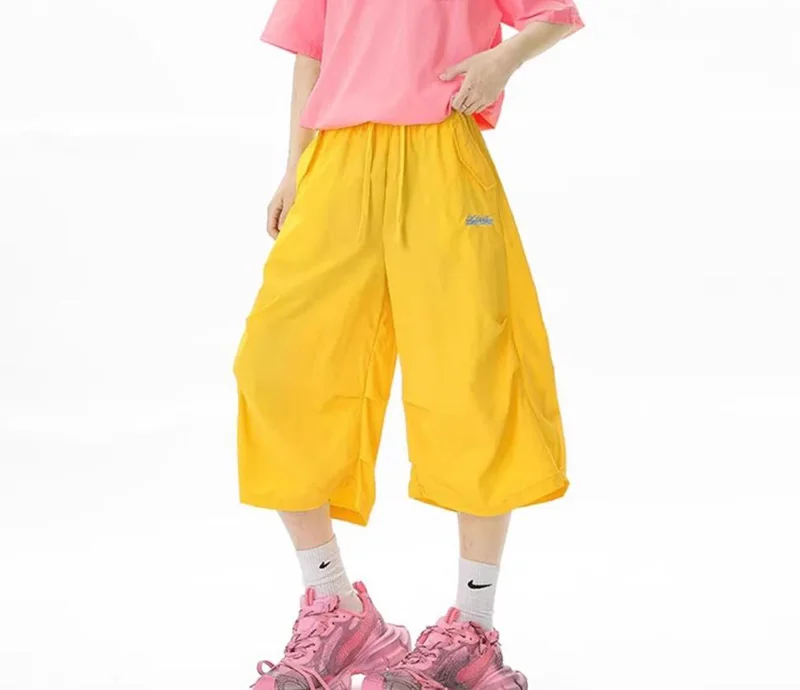 Harajuku Y2K Cargo Shorts Women Streetwear Loose High Waist Calf Length Pants Vintage American Summer Hip Hop Paratrooper Shorts