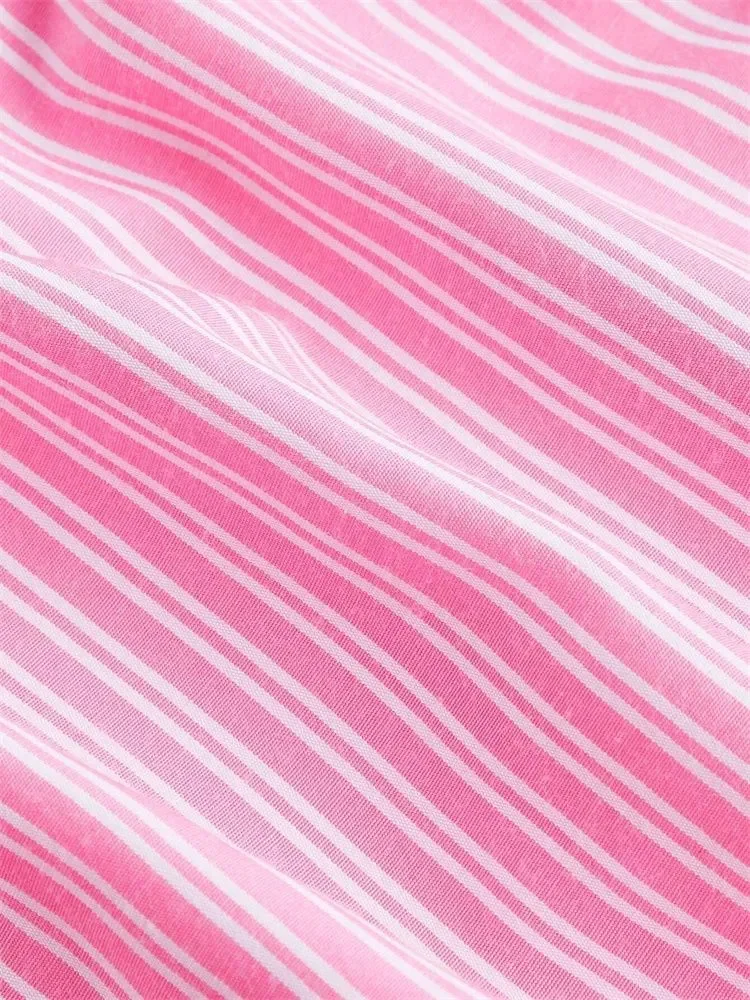 Striped Letter Label Shorts for Women Summer Casual Pink Elastic Waist Shorts Streetwear