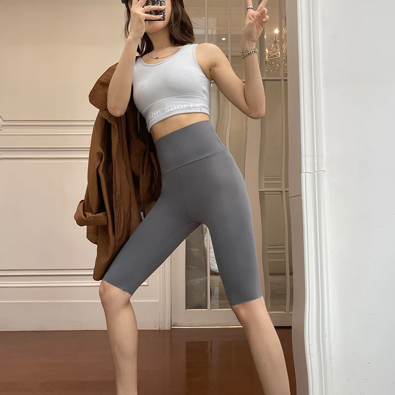 BIVIGAOS Summer Sharkskin Fabric Biker Shorts Women's Thin Black Cycling Shorts Slim Skinny Sport High Waist Fitness Shorts