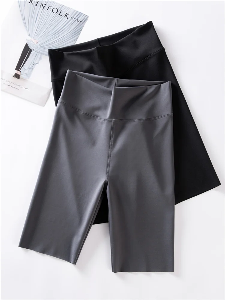 BIVIGAOS Summer Sharkskin Fabric Biker Shorts Women's Thin Black Cycling Shorts Slim Skinny Sport High Waist Fitness Shorts