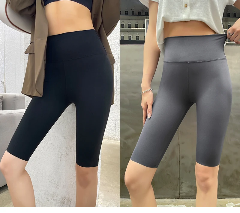 BIVIGAOS Summer Sharkskin Fabric Biker Shorts Women's Thin Black Cycling Shorts Slim Skinny Sport High Waist Fitness Shorts