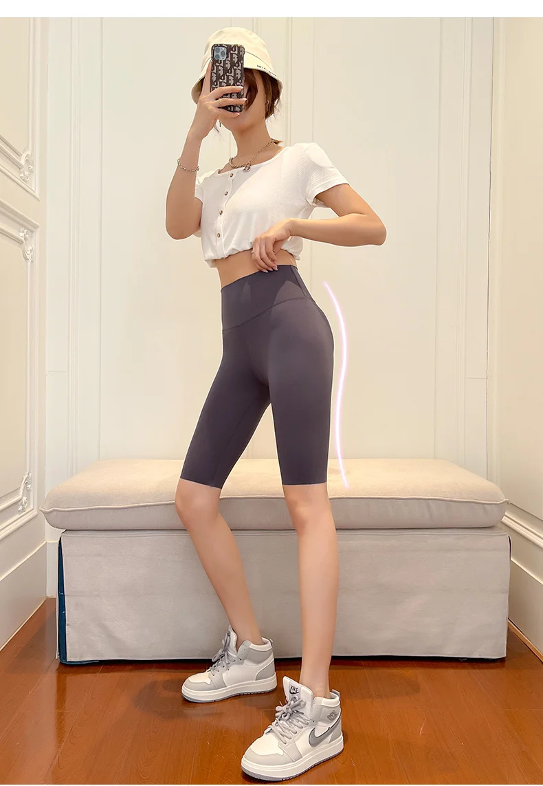BIVIGAOS Summer Sharkskin Fabric Biker Shorts Women's Thin Black Cycling Shorts Slim Skinny Sport High Waist Fitness Shorts
