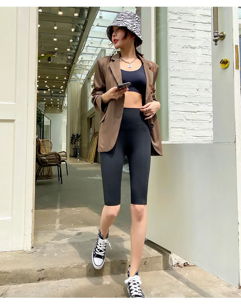 BIVIGAOS Summer Sharkskin Fabric Biker Shorts Women's Thin Black Cycling Shorts Slim Skinny Sport High Waist Fitness Shorts
