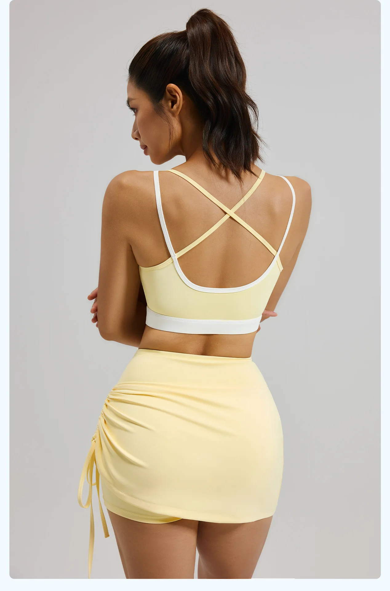 Shirring Sports Skirts with Safety Trousers for Women High Elastic Fashion Casual Fitness Skirts Fake Two Pieces Yoga Skirts