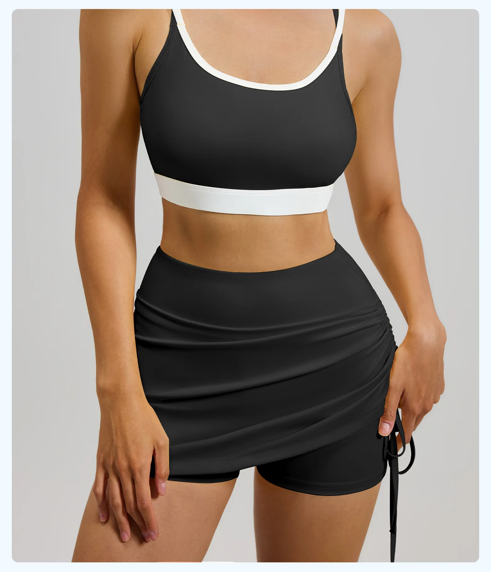 Shirring Sports Skirts with Safety Trousers for Women High Elastic Fashion Casual Fitness Skirts Fake Two Pieces Yoga Skirts