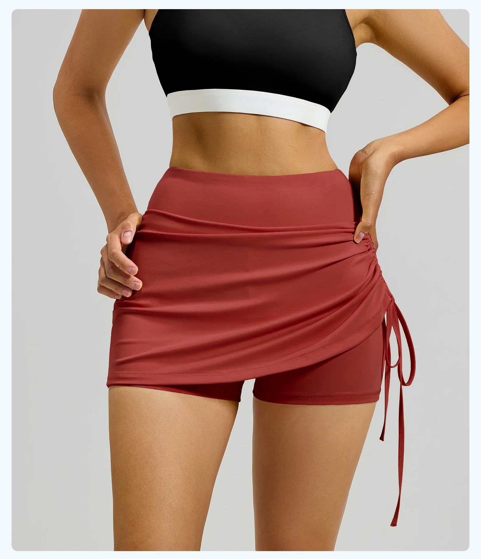 Shirring Sports Skirts with Safety Trousers for Women High Elastic Fashion Casual Fitness Skirts Fake Two Pieces Yoga Skirts