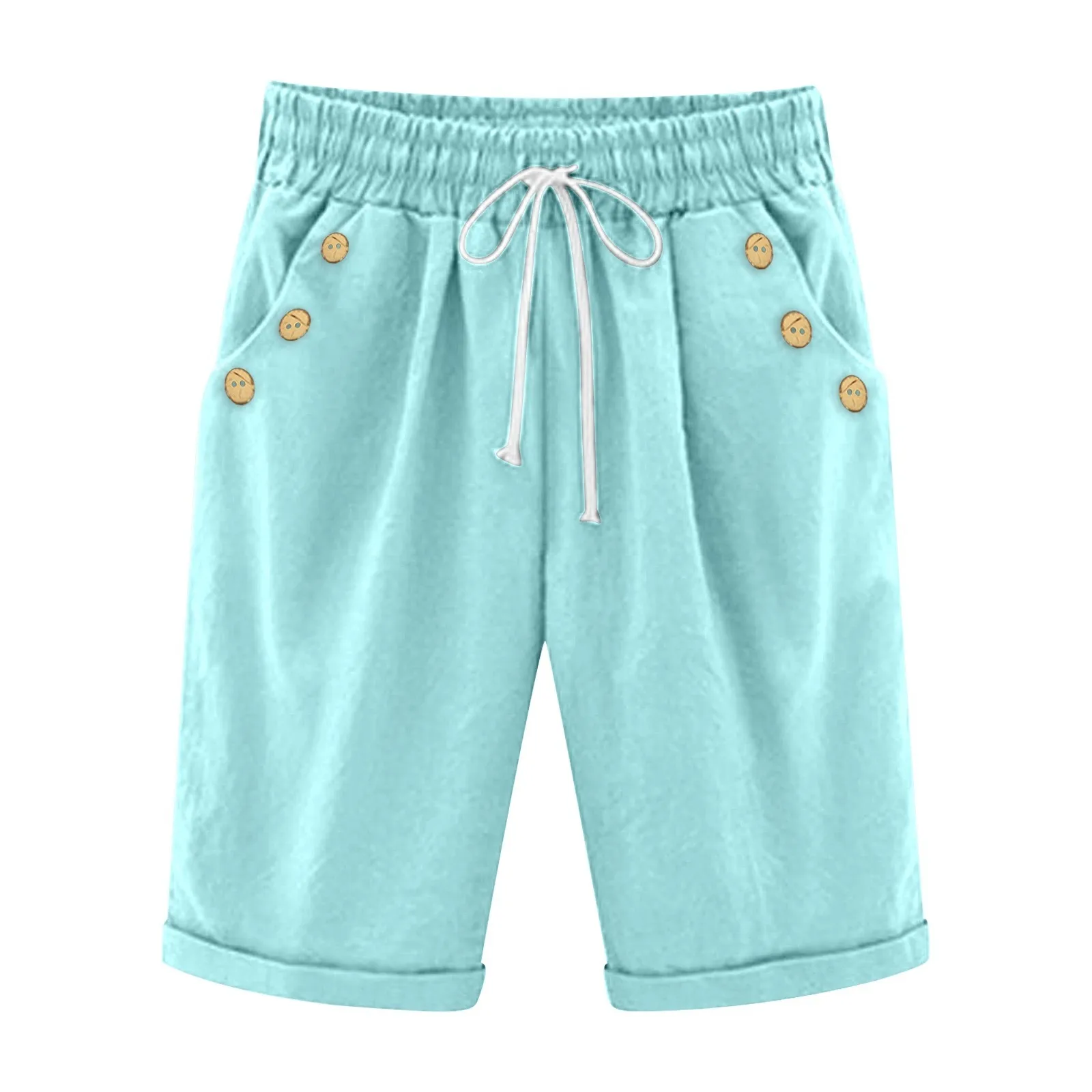 Casual Beach Ladies' Shorts Holiday Vocation Summer Slacks Women Solid Color Casual Button Pocket Elastic High шорты женские