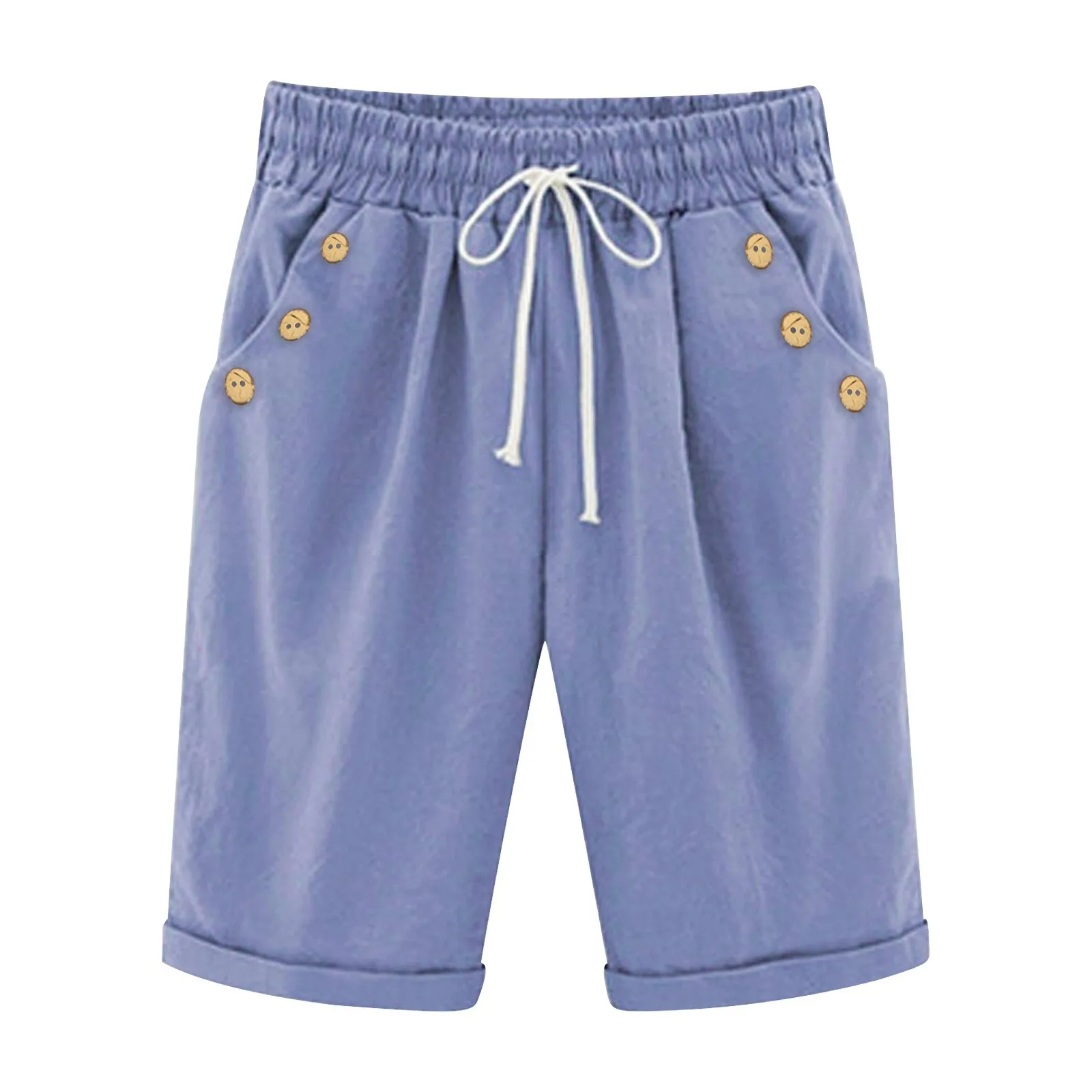 Casual Beach Ladies' Shorts Holiday Vocation Summer Slacks Women Solid Color Casual Button Pocket Elastic High шорты женские