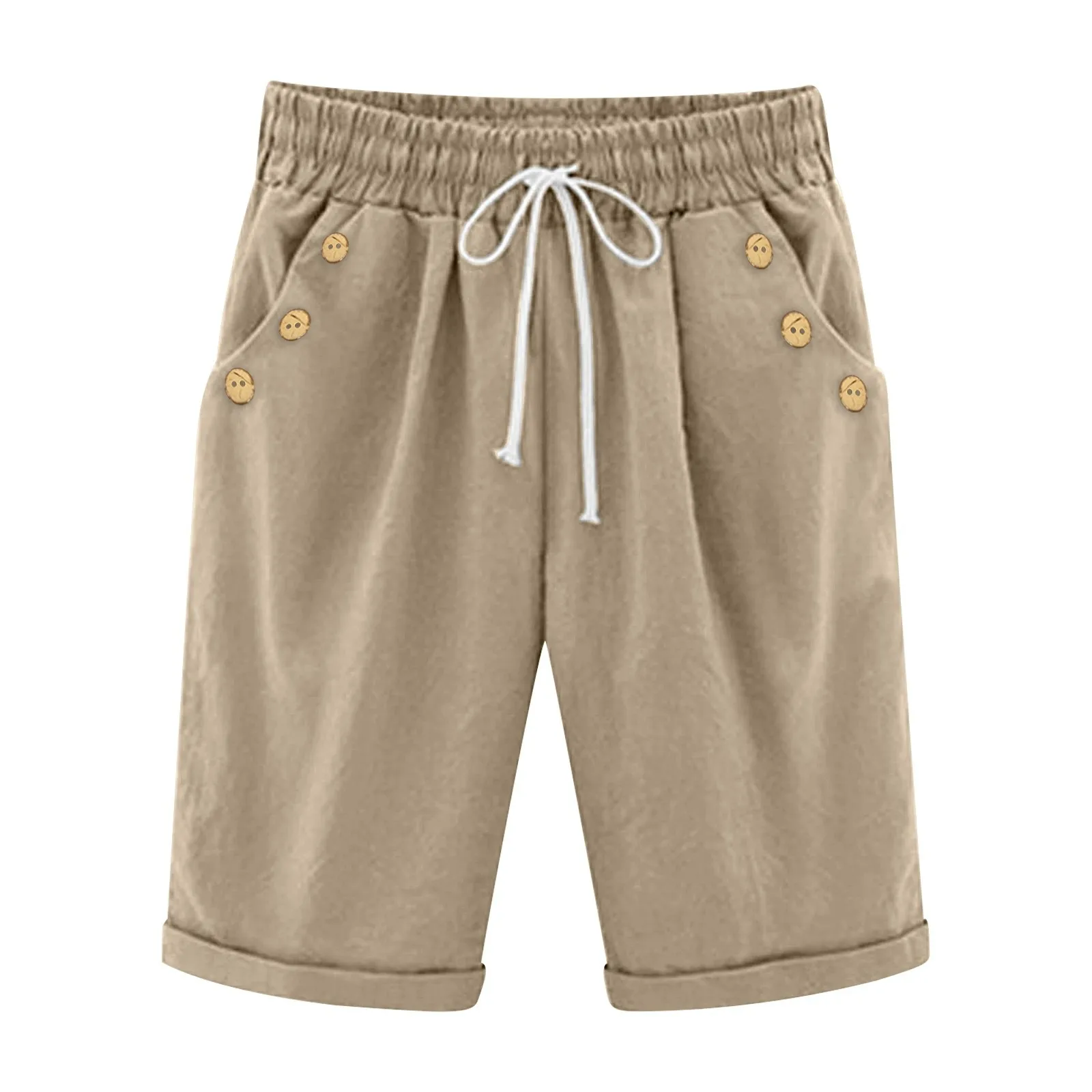 Casual Beach Ladies' Shorts Holiday Vocation Summer Slacks Women Solid Color Casual Button Pocket Elastic High шорты женские