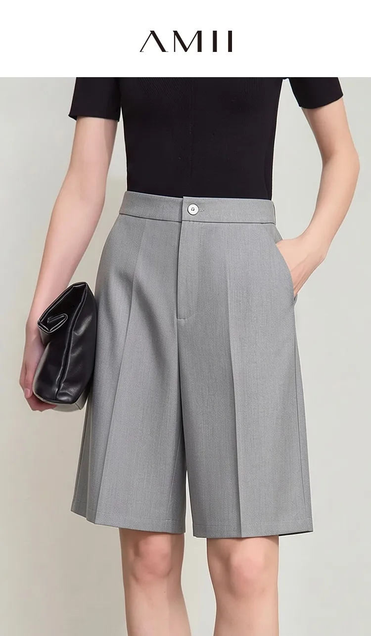 Amii Women's Shorts 2026 Summer New Office Casual Mid-Length Straight Leg Pants Versatile Knee Length Shorts for Women 12622021s