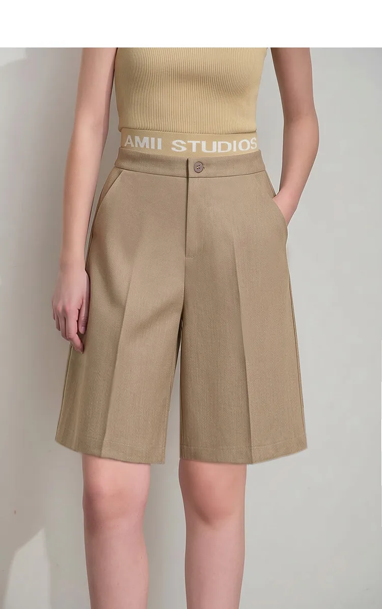 Amii Women's Shorts 2026 Summer New Office Casual Mid-Length Straight Leg Pants Versatile Knee Length Shorts for Women 12622021s