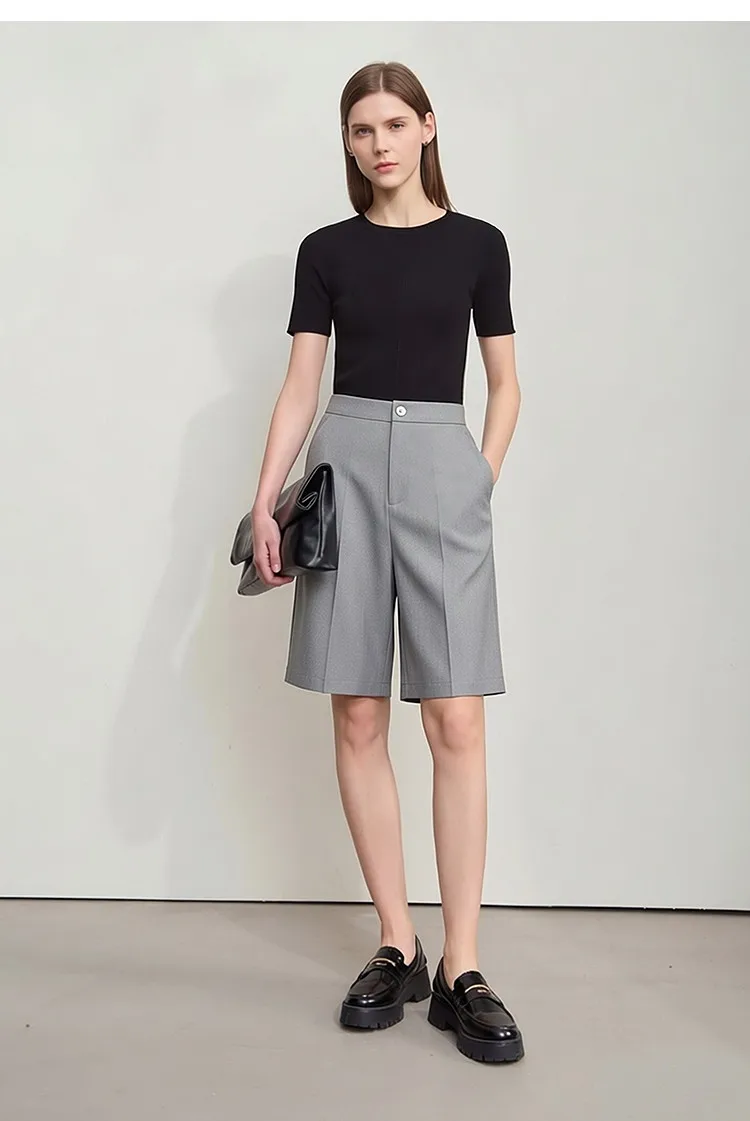 Amii Women's Shorts 2026 Summer New Office Casual Mid-Length Straight Leg Pants Versatile Knee Length Shorts for Women 12622021s