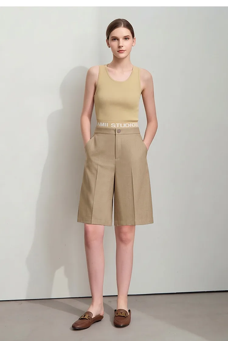 Amii Women's Shorts 2026 Summer New Office Casual Mid-Length Straight Leg Pants Versatile Knee Length Shorts for Women 12622021s