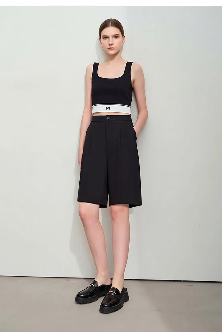 Amii Women's Shorts 2026 Summer New Office Casual Mid-Length Straight Leg Pants Versatile Knee Length Shorts for Women 12622021s