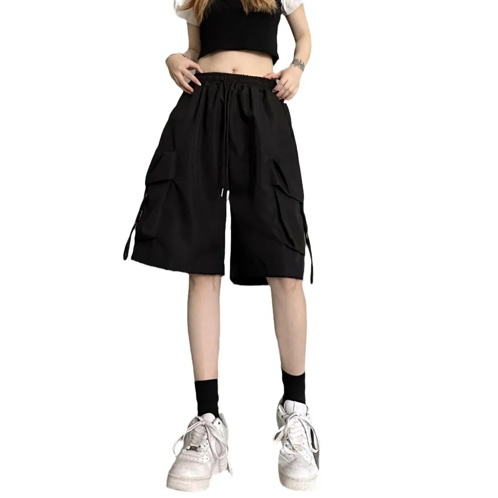 New Dopamine Athletic Shorts Women's Y2K American High Waist Cargo Shorts Casual Wide-leg Cropped Pants