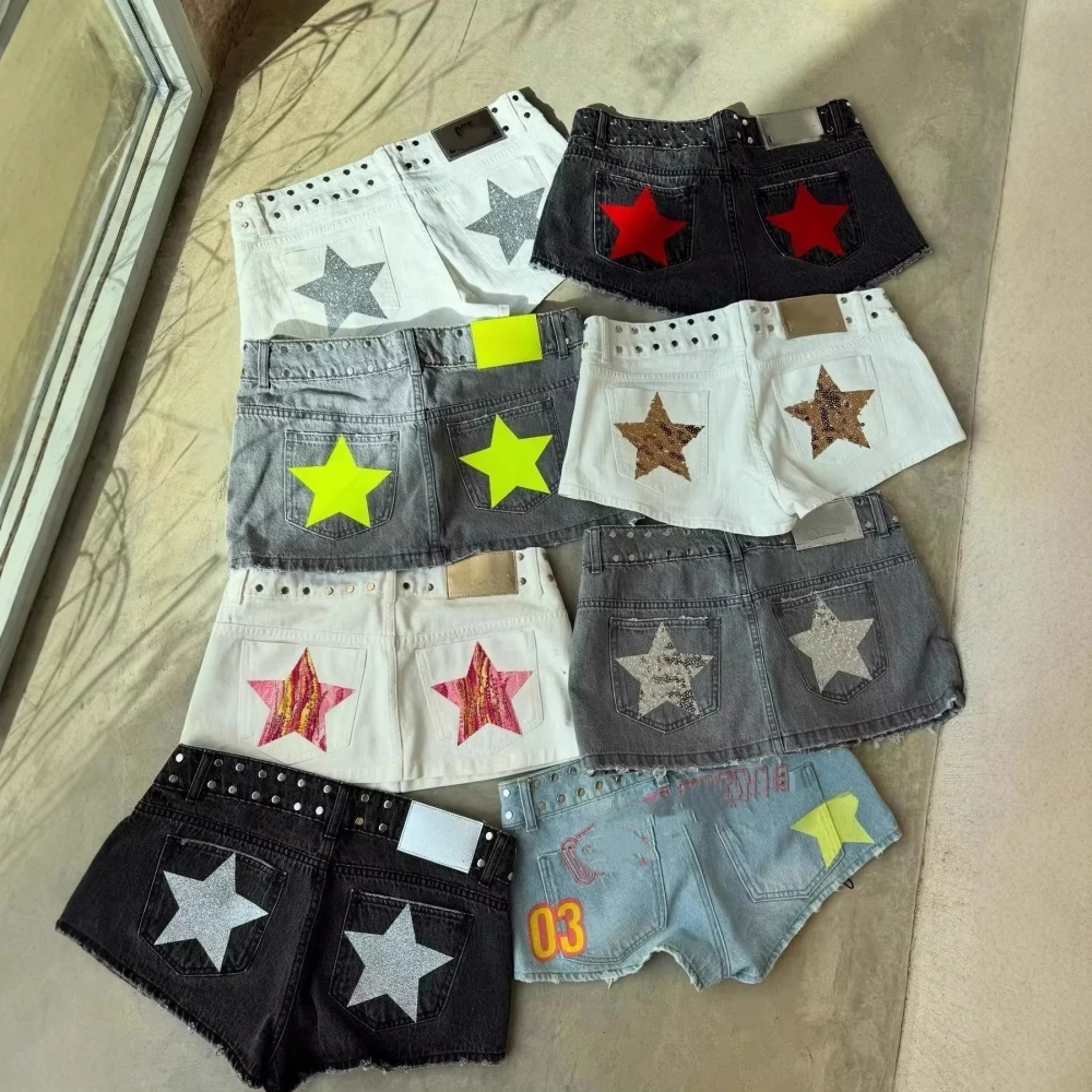 HLJ&GG Y2k Star Denim Shorts for Women Street Fashion Jeans Hot Shorts Loose Fashion Star Print Women Denim Shorts Bottoms 2026