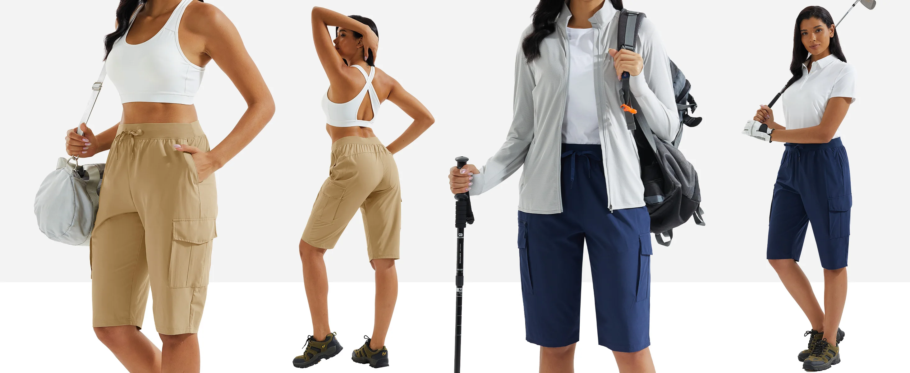 TACVASEN Womens 13 Inch Knee‑Length Cargo Bermuda Shorts UPF50+ Quick Dry Water Resistant Multi‑Pocket Lightweight Hiking Pants