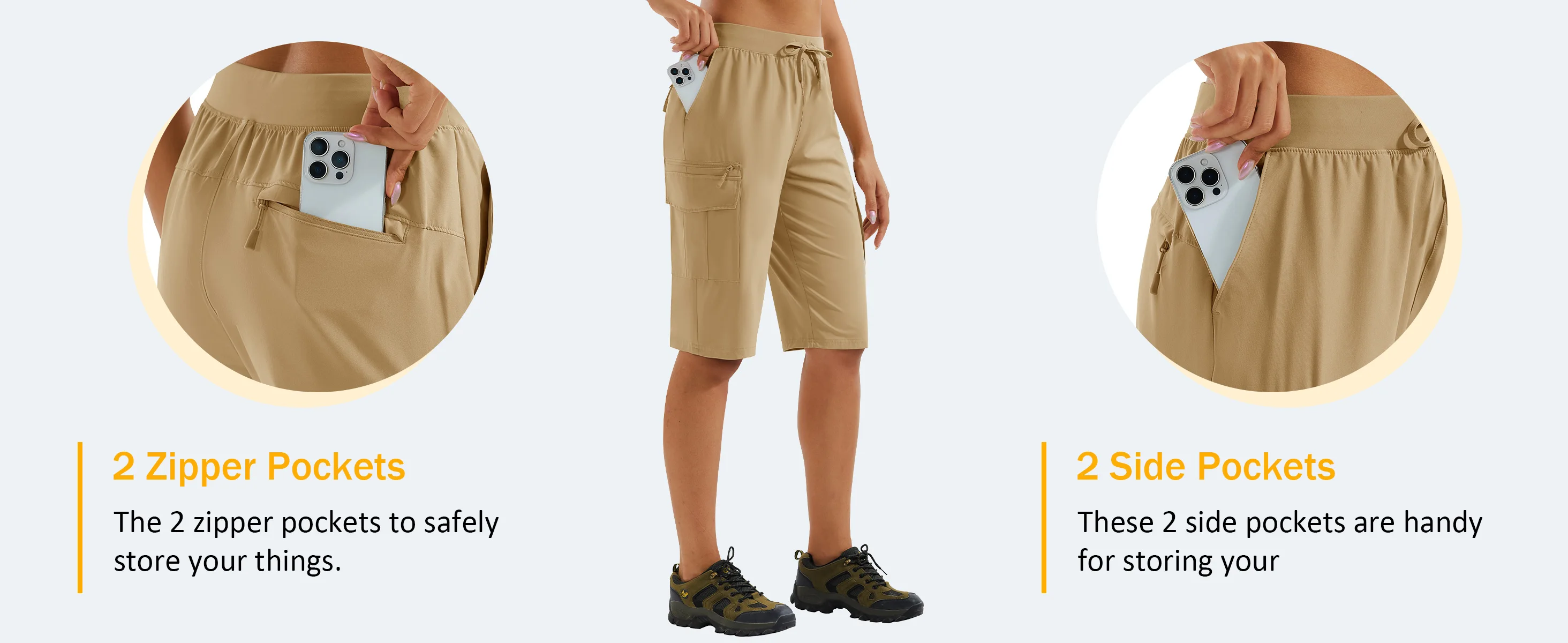TACVASEN Womens 13 Inch Knee‑Length Cargo Bermuda Shorts UPF50+ Quick Dry Water Resistant Multi‑Pocket Lightweight Hiking Pants